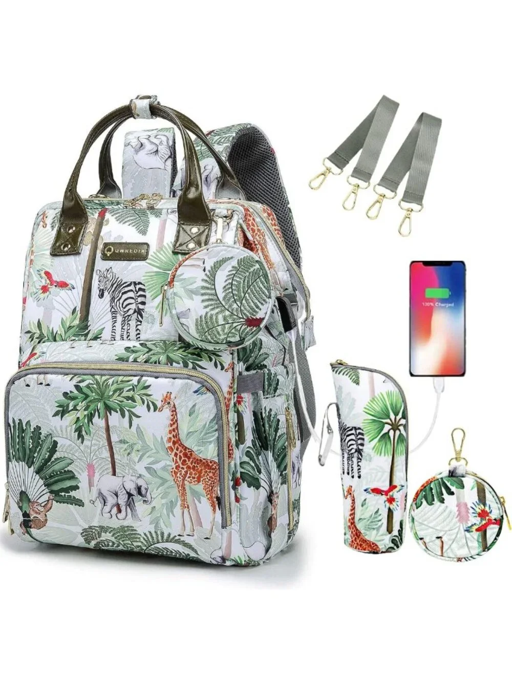 Stylish Tactical Diaper Backpack for Parents with USB Port & Animal Print Design